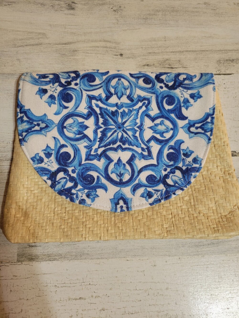 Dolce & Gabbana Light Blue Raffia And Fabric Clutch Bag 10 in x 7.5 in